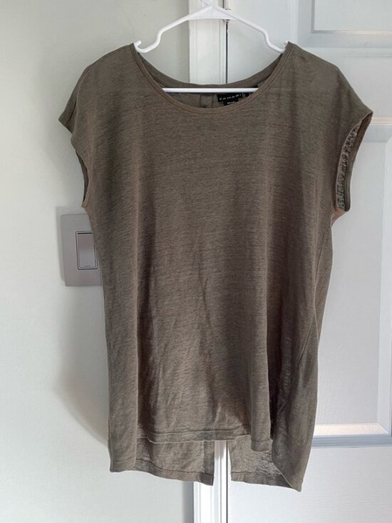 Tops - Women’s Tahari Olive Linen‑Blend Cap Sleeve Relaxed Fit T‑Shirt